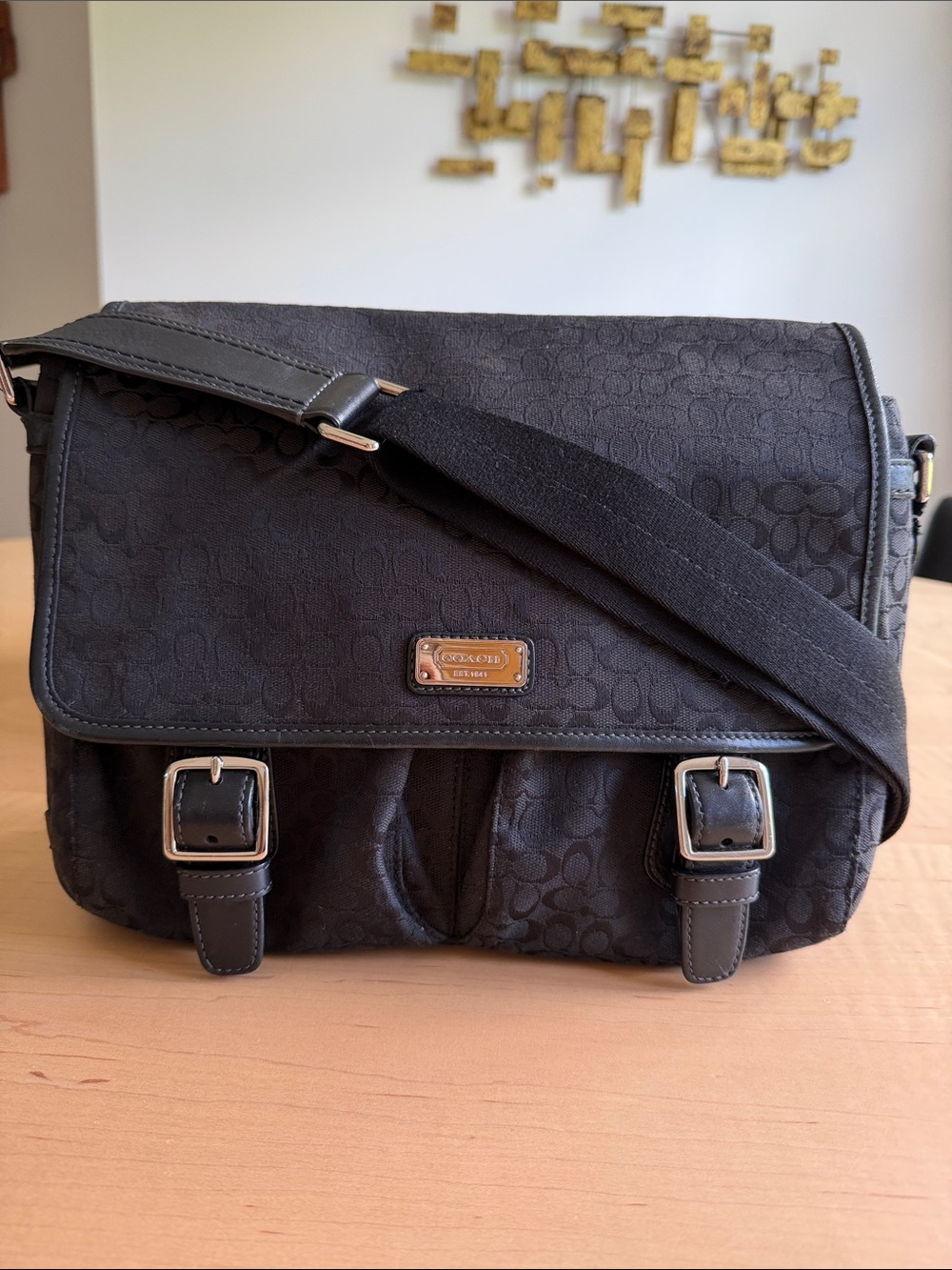 COACH Signature Jacquard Canvas with Leather Trim Messenger Crossbody Bag F70283